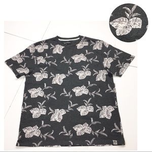 Free Planet Flower Print Charcoal Gray Tee Shirt